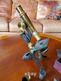 Antique Brass Microscope With Accessory Eyepieces and Lens Objectives