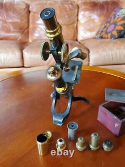Antique Brass Microscope With Accessory Eyepieces and Lens Objectives