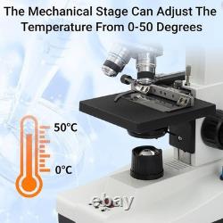 Compound Monocular Microscope 40x-2500x 7 LCD Lab Constant Temp Aluminum Case