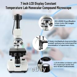 Compound Monocular Microscope 40x-2500x 7 LCD Lab Constant Temp Aluminum Case
