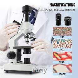 Compound Monocular Microscope 40x-2500x 7 LCD Lab Constant Temp Aluminum Case