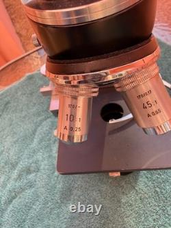 E Leitz Wetzlar Vintage Binocular Microscope Four Objectives Germany