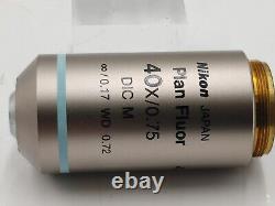 Ex NIKON PLAN FLUOR 40X/0.75 DIC M WD 0.72 MICROSCOPE OBJECTIVE LENS M25 28080