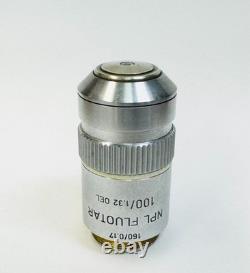 Leitz NPL Fluotar 100X/1.32 Microscope Objective Lens 160mm Fluorite