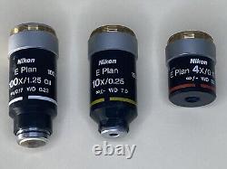 Lot Of 3 Nikon E Plan 100x 10x 4x Microscope Objectives