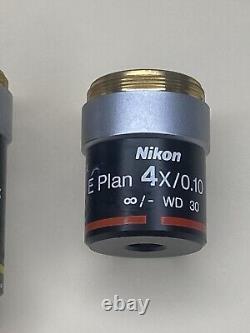Lot Of 3 Nikon E Plan 100x 10x 4x Microscope Objectives