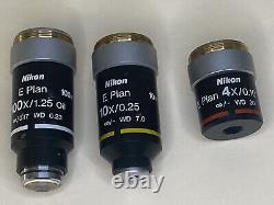 Lot Of 3 Nikon E Plan 100x 10x 4x Microscope Objectives