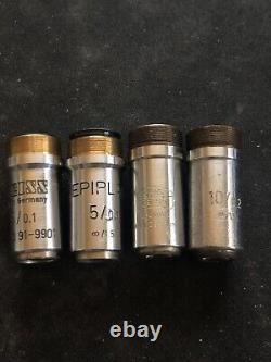 Lot Of 4 CARL ZEISS WEST Germany Microscope Objectives Lens, Mixed Epiplan ETC