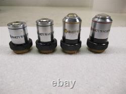 Lot of 4 Bausch & Lomb Microscope Objective Lenses A100x Oil 40x 10x & 4x 160mm
