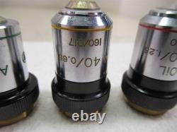 Lot of 4 Bausch & Lomb Microscope Objective Lenses A100x Oil 40x 10x & 4x 160mm