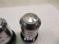 Lot of 4 Bausch & Lomb Microscope Objective Lenses A100x Oil 40x 10x & 4x 160mm
