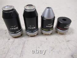 Lot of 4 Genuine Nikon Microscope Objective Lenses AlphaPhot YS 100x 40x 10x 4x
