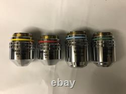 Lot of 4 Nikon CF Plan Microscope Objective Lenses 5x 10x 20x 50x