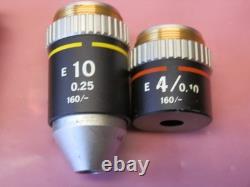 Lot of 4 Nikon E Microscope Objective Lenses E 100x E 40x E 10x & E 4X