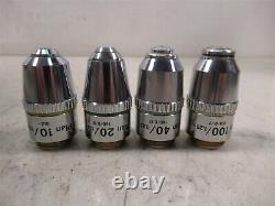 Lot of 4 Nikon E-Plan Microscope Objective Lenses 100x 40x 20x 10x Labophot 2