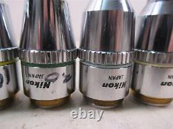 Lot of 4 Nikon E-Plan Microscope Objective Lenses 100x 40x 20x 10x Labophot 2