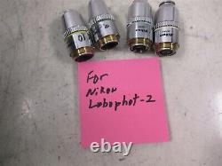 Lot of 4 Nikon E-Plan Microscope Objective Lenses 100x 40x 20x 10x Labophot 2