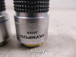 Lot of 4 Olympus Microscope Objective Lenses A100x A40x A10x & A4x