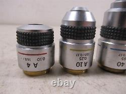 Lot of 4 Olympus Microscope Objective Lenses A100x A40x A10x & A4x