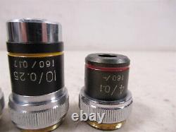Lot of 4 Parco ACHRO Microscope Objective Lenses 100x 40x 10x 4x