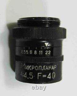 Microplanar objective lens F=40 14,5 microscope LOMO Carl Zeiss Mount 20/45 mm