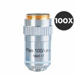 Microscope Objective Lens Flat Field Auxiliary Achromatic Magnification 100 X