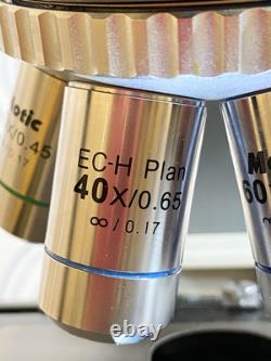 Motic Microscope BA410E with 2x, 4x, 10x, 20x, 40x, 60x Objectives/New light bulb