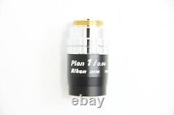 Near Mint Nikon Plan 1x / 0.04 160/- Microscope Objective Lens 20mm Thread