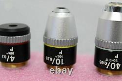 Nikon Alphaphot Labophot 3 Piece P Microscope Objective Lens Set 4x 10x 40x