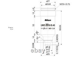 Nikon MRP00202 LWD 20x CFI Achromat Series Microscope Objective Lens WD 3.9mm