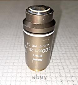 Nikon Plan 100x/1.25? /0.17 WD 0.2 100x Oil Microscope Objective Lens