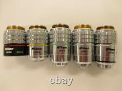 Nikon Plan 4X 10X 20X 40X 100X oil 160/0.17 Microscope Objective Lens assort set
