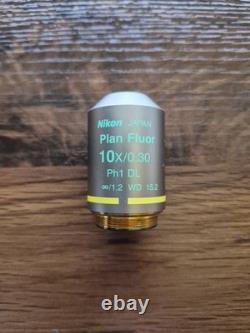 Nikon Plan Fluor 10x 0.30 Ph1 DL? /1.2 WD 15.2 Microscope Objective Lens #5643