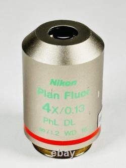 Nikon Plan Fluor 4x 0.13 PhL DL? 1.2 WD 16.4 Microscope Objective Lens