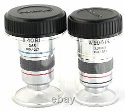 Olympus A40PL and A100PL PL Microscope Objective Lens Set genuine