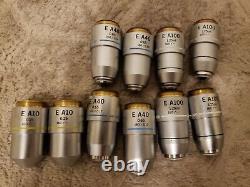 Qty 21 Lot, Microscope Objectives A100/A40/A10 Leica Nikon Bausch Olympus Lens
