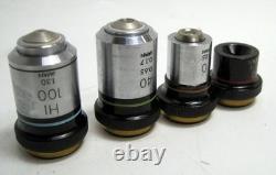 Set of 4 Olympus Objective Microscope Lens HI 100X 40X 10X 4X