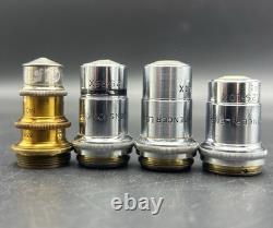 Spencer NY Vintage Microscope objective Lens Lot 140x oil, 95X, 44x, 10x Used