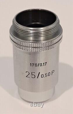 VINTAGE LEITZ WETZLAR MICROSCOPE OBJECTIVE 25X/0.50 P (170/0.17) Excellent Lens