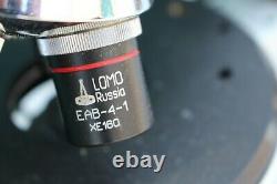 VINTAGE LOMO RUSSIAN MICROSCOPE With 4 LENS OBJECTIVES EAB-40-1 EAB-4-1 A Plan 10