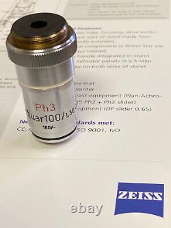 Zeiss Neofluar 100x 1.30 OEL Ph3 Contrast 160mm Microscope Lens Objective + Case