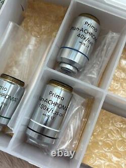Zeiss Plan-Achromat Primo Infinity Microscope Objective SET of All 5 Lens 4-100x
