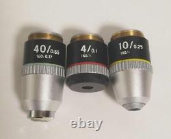 Ensemble de 3 objectifs de microscope Nikon 4/0.1 40/0.65 10/0.25