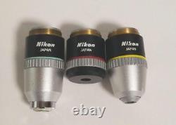 Ensemble de 3 objectifs de microscope Nikon 4/0.1 40/0.65 10/0.25