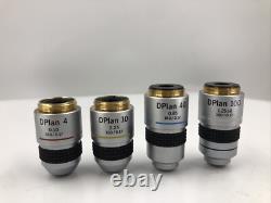 Ensemble de 4 objectifs de microscope Olympus DPlan 4, 10, 40, 100