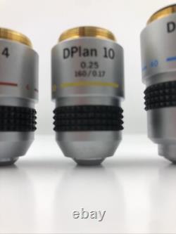 Ensemble de 4 objectifs de microscope Olympus DPlan 4, 10, 40, 100