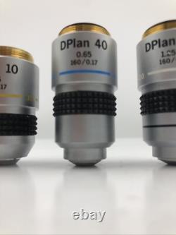 Ensemble de 4 objectifs de microscope Olympus DPlan 4, 10, 40, 100