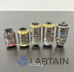 Ensemble de lentilles d'objectif de microscope Nikon Plan Fluor 4x / 10x / 20x / 40x / 60x