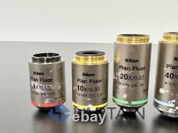 Ensemble de lentilles d'objectif de microscope Nikon Plan Fluor 4x / 10x / 20x / 40x / 60x