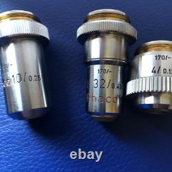 Lot de 4 objectifs de contraste PHACO Leitz Wetzlar pour microscope / Lentilles